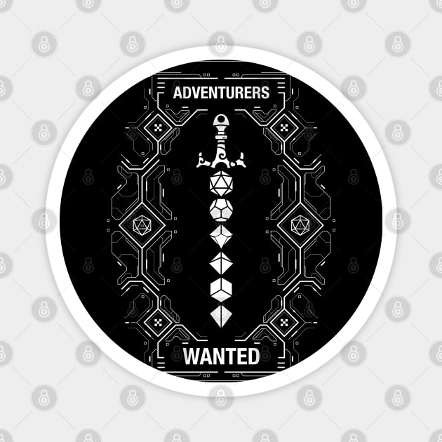 Futuristic Adventurers Wanted Polyhedral Dice Sword Magnet by pixeptional